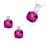 10.40 Cts Pink Topaz & 0.11 Cts Diamond Jewelry Set in 14K White Gold