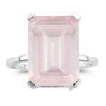 5.75-6.64 Cts of 14x10 mm AAA Emerald Rose Quartz Ring in 10K White Gold