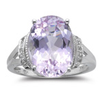 0.03 Cts Diamond & 7.00 Cts Kunzite Ring in 14K White Gold