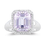 0.18 Ct Diamond & 7.50 Cts AA Kunzite Ring in 14K White Gold