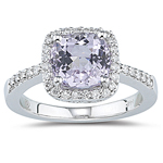 0.27 Ct Diamond & 2.60 Cts AA Kunzite Ring in 14K White Gold