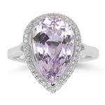 0.19 Cts Diamond & 6.70 Cts Kunzite Ring in 14K White Gold