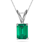 8.65-9.42 Cts of 16x12 mm AAA Emerald-Cut Russian Lab Created Emerald Solitaire Pendant in 14K White Gold
