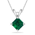 0.12-0.18 Cts of 3 mm AAA Princess Russian Lab Created Emerald Solitaire Pendant in 14K White Gold