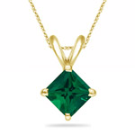 0.12-0.18 Cts of 3 mm AAA Princess Russian Lab Created Emerald Solitaire Pendant in 14K Yellow Gold