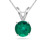0.07-0.11 Cts of 3 mm AAA Round Russian Lab Created Emerald Solitaire Pendant in 14K White Gold