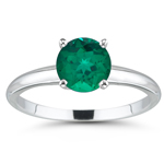 1/4 Cts of 4 mm AAA Round Russian Lab Created Emerald Solitaire Ring in 14K White Gold
