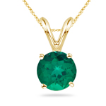 0.09-0.11 Cts of 3 mm AAA Round Russian Lab Created Emerald Solitaire Pendant in 14K Yellow Gold