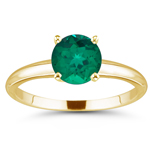 1/4 Cts of 4 mm AAA Round Russian Lab Created Emerald Solitaire Ring in 14K Yellow Gold