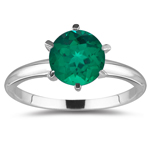 1/4 Cts of 4 mm AAA Round Russian Lab Created Emerald Solitaire Ring in 14K White Gold