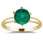 1/4 Cts of 4 mm AAA Round Russian Lab Created Emerald Solitaire Ring in 14K Yellow Gold