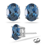 4.06 Ct London Blue Topaz Stud Earrings in 14K White Gold