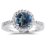 0.20 Cts Diamond & 0.89 Cts London Blue Topaz Ring in 14K White Gold