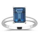 0.89 Cts London Blue Topaz Solitaire Ring in 18K White Gold