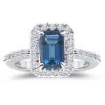 0.40 Cts Diamond & 1.46 Cts London Blue Topaz Ring in 14K White Gold