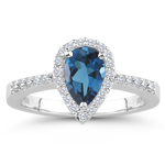 0.23 Cts Diamond & 2.03 Cts London Blue Topaz Ring in Platinum