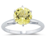 1.80 Ct 8 mm AA Round Lemon Quartz Solitaire Ring in 14K White Gold