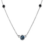 0.70 Cts Black Diamond & London Blue Topaz Necklace in 18K White Gold
