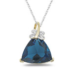 0.02 Cts Diamond & 3.24 Cts London Blue Topaz Pendant in 14K Yellow Gold