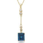 0.15 Cts Diamond & 2.88 Cts London Blue Topaz Pendant- 14K Yellow Gold