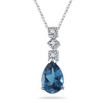 0.04 Ct Diamond & 1.65 Cts London Blue Topaz Pendant in 14K White Gold