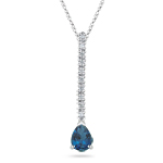 0.10 Cts Diamond & 0.65-0.85 Cts London Blue Topaz Drop Pendant- 18KW Gold