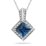 0.14 Ct Diamond & 1.35 Cts London Blue Topaz Pendant in 14K White Gold