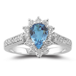 0.44 Ct Diamond & 0.85 Cts London Blue Topaz Ring in 18K White Gold