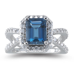 0.63 Cts Diamond & 1.20 Cts London Blue Topaz Ring in 14K White Gold