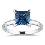 1.77 Ct 7 mm AA Princess London Blue Topaz Solitaire Ring in 14KW Gold
