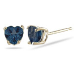 5 mm Heart Shape London Blue Topaz Stud Earrings in 14K Yellow Gold