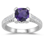 Fashion Rings - Diamond & Amethyst Ring in 14K White Gold