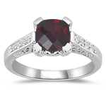 Fashion Rings - Diamond & Garnet Ring in 14K White Gold