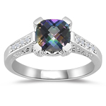 0.12 Cts Diamond & 1.42 Cts AAA Mystic Green Topaz Ring in 14K White Gold