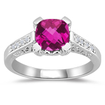 0.12 Cts Diamond & 1.42 Cts Pink Topaz Filigree Ring in 14K White Gold