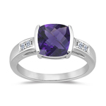 1.60-2.20 Cts Amethyst Ring - Amethyst & Diamond Ring in 14K White Gold