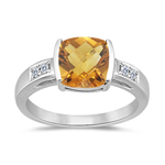 Citrine Ring - Citrine & Diamond Ring in 14K White Gold