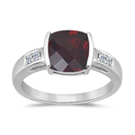 Garnet Ring - AAA Garnet & Diamond Ring in 14K White Gold