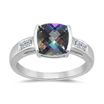 0.09 Cts Diamond & 2.12 Cts AAA Mystic Green Topaz Ring in 14K White Gold