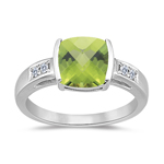 0.09 Cts Diamond & 2.04 Cts AAA Peridot Ring in 14K White Gold