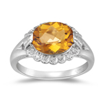 0.07 Cts Diamond & 2.20 Ct 10x8 Oval Citrine Ring in 14K White Gold