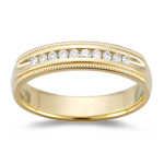 0.10 Cts  SI1-SI2 clarity and I-J color SI1-SI2 Round Diamond Milgrain Wedding Band in 18K Yellow Gold