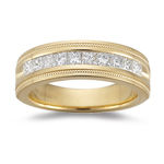 0.70-0.75 Cts  SI1-SI2 clarity and I-J color SI1-SI2 Princess-Cut Diamond Milgrain Wedding Band in 18KY Gold