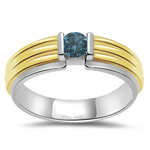 0.26 Cts Blue Diamond Solitaire Men's Ring in 14K Two Tone Gold