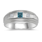 Gents Ring - 1/4 Ct Blue & White Diamond Gold Band