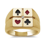 0.01 Ct Diamond Solitaire Men's Enamel Poker Ring in 14K Yellow Gold