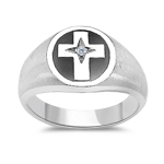 0.01 Cts Diamond Solitaire Men's Cross Ring in 14K White Gold