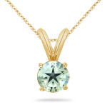 2.75-3.10 Ct 9 mm AA Texas Star Green Amethyst Solitaire Pendant- 14KY Gold