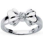 0.01 Cts SI2-I1 clarity & I-J color Diamond Solitaire Bow Ring in 10K White Gold