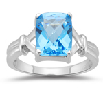 3.50 Ct 10x8mm AA Cush Check Swiss Blue Topaz Solitaire Ring-14KW Gold